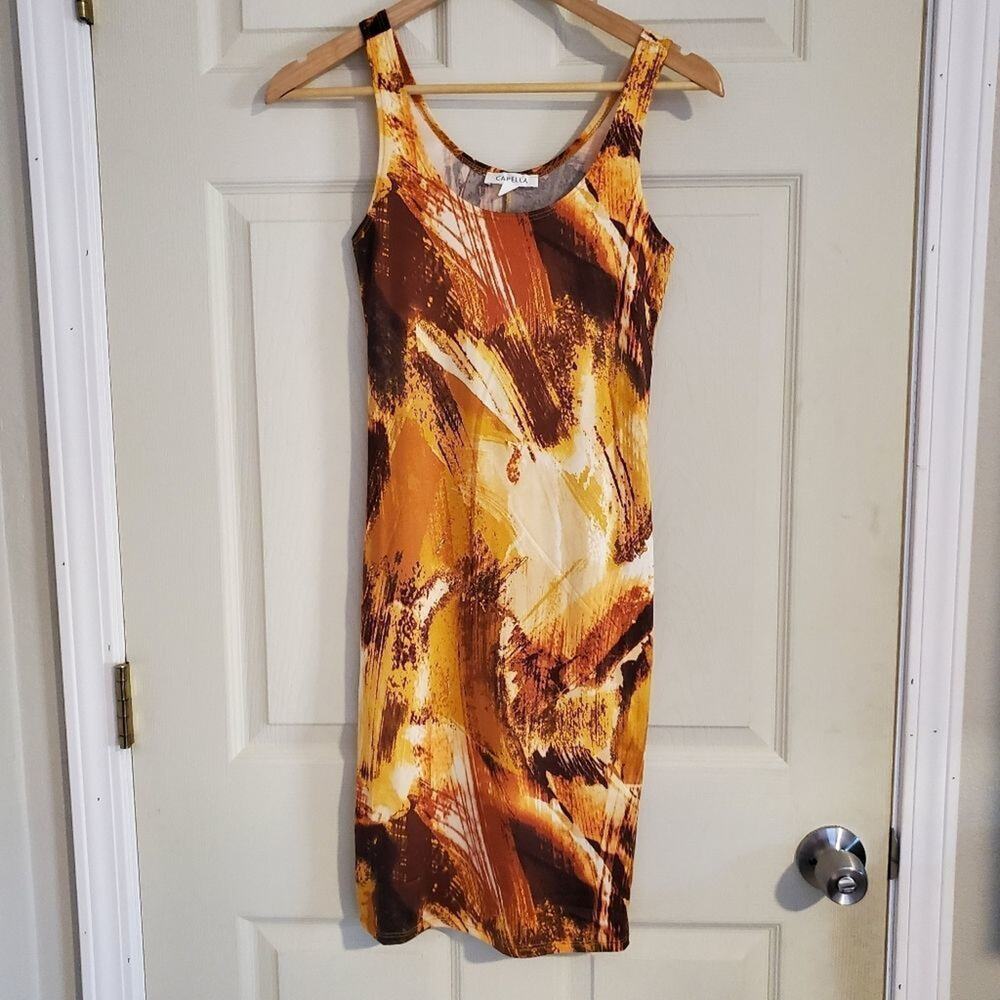 Capella small womens rust bodycon mini dress with small slit in the back